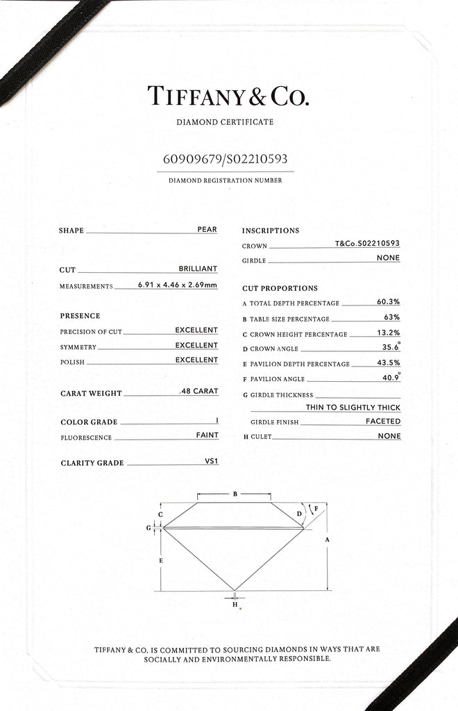 Tiffany & Co. "Soleste" Pear Shaped Diamond Pendant Necklace
