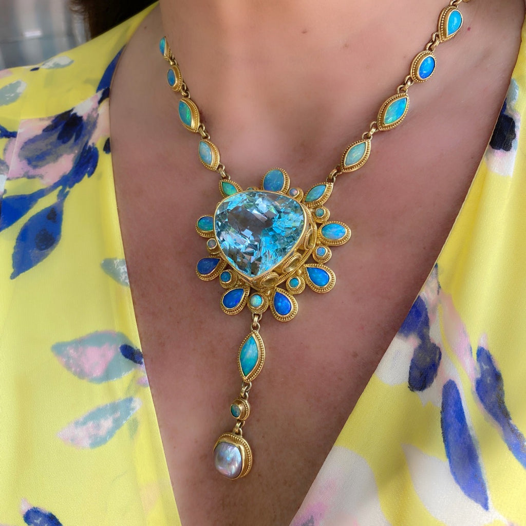 Extraordinary Topaz, Opal & Pearl Gold Necklace by Luna Felix