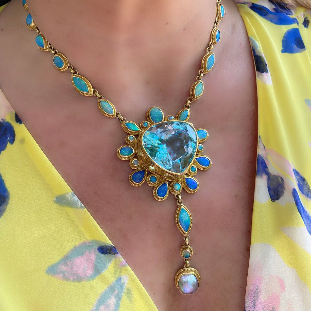 Extraordinary Topaz, Opal & Pearl Gold Necklace by Luna Felix