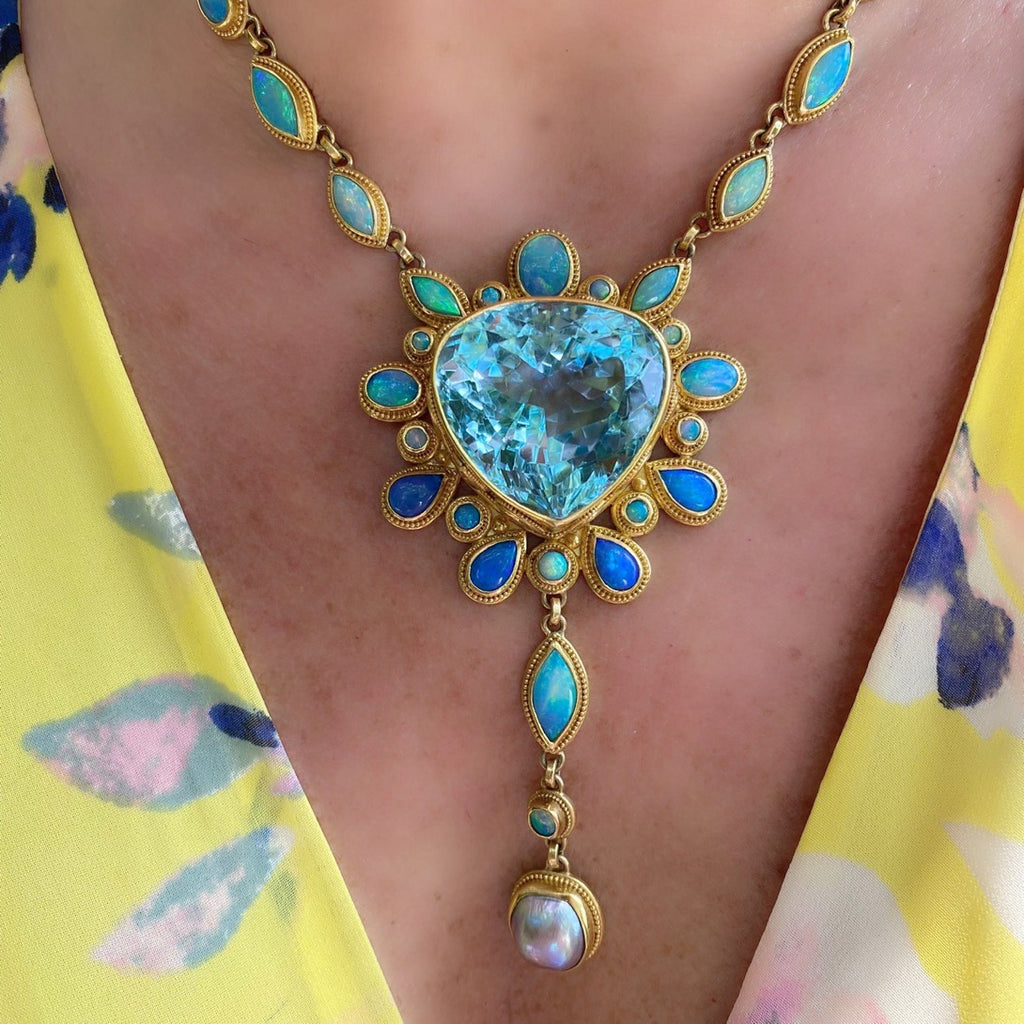 Extraordinary Topaz, Opal & Pearl Gold Necklace by Luna Felix