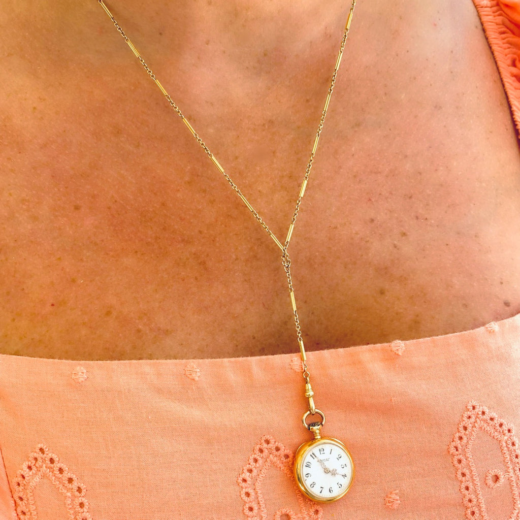 Vintage Tiffany & Co. Pocket Watch on Long Gold Chain