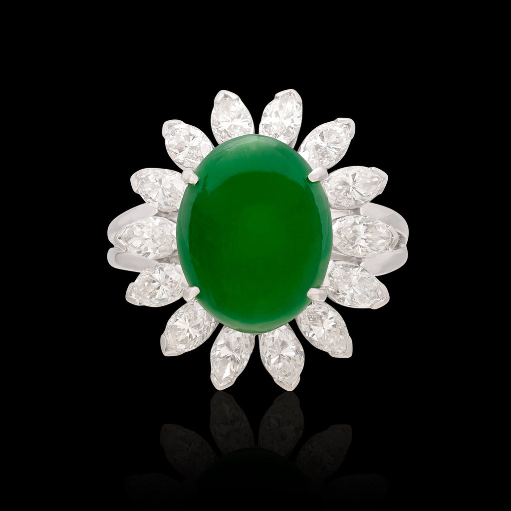 Fine GIA "Type A" Jadeite & Diamond Platinum Ring