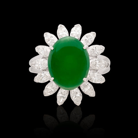 Fine GIA "Type A" Jadeite & Diamond Platinum Ring