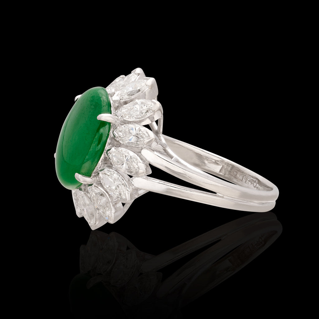 Fine GIA "Type A" Jadeite & Diamond Platinum Ring