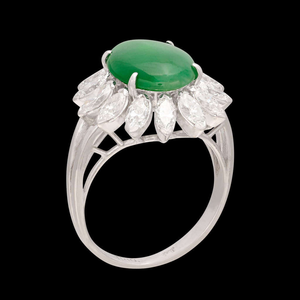 Fine GIA "Type A" Jadeite & Diamond Platinum Ring