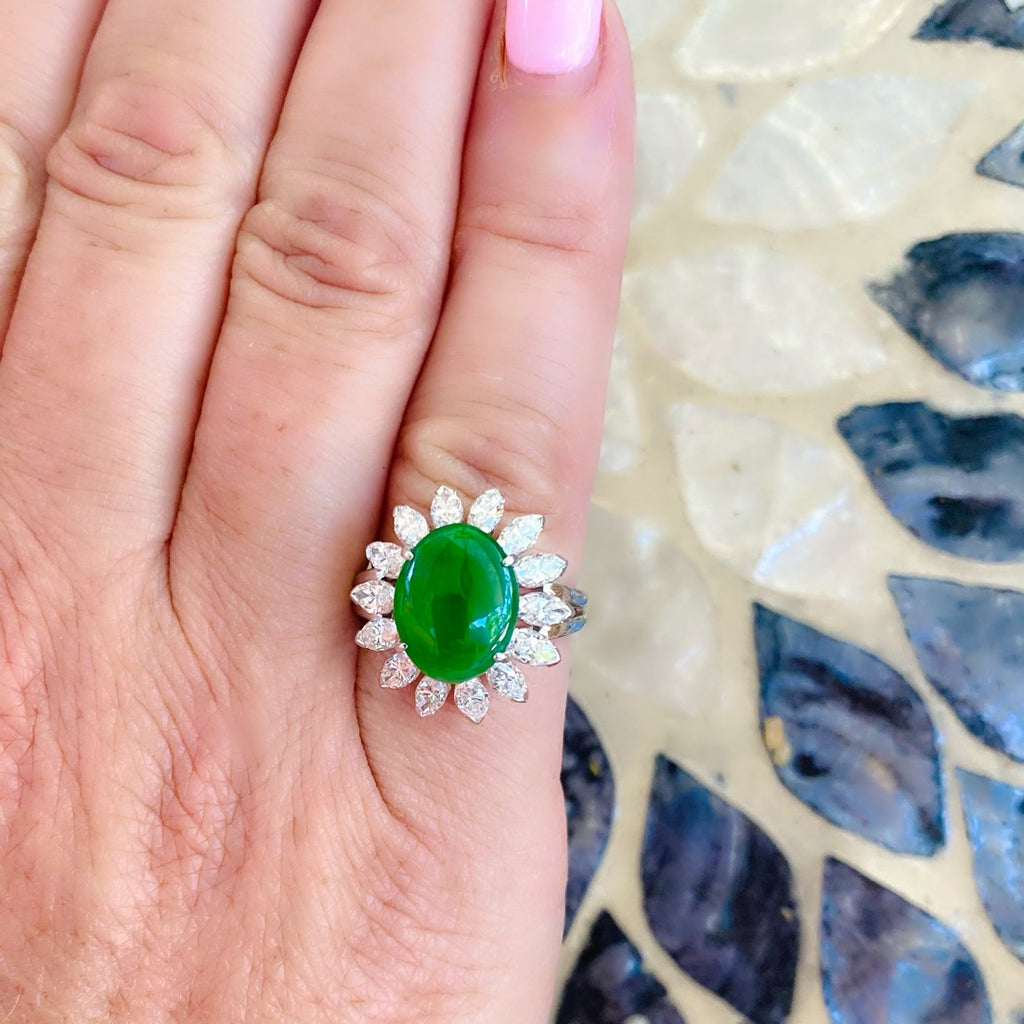 Fine GIA "Type A" Jadeite & Diamond Platinum Ring