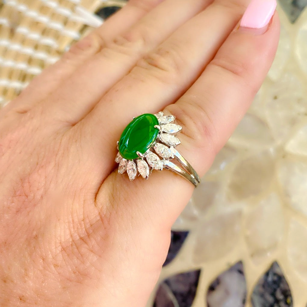 Fine GIA "Type A" Jadeite & Diamond Platinum Ring