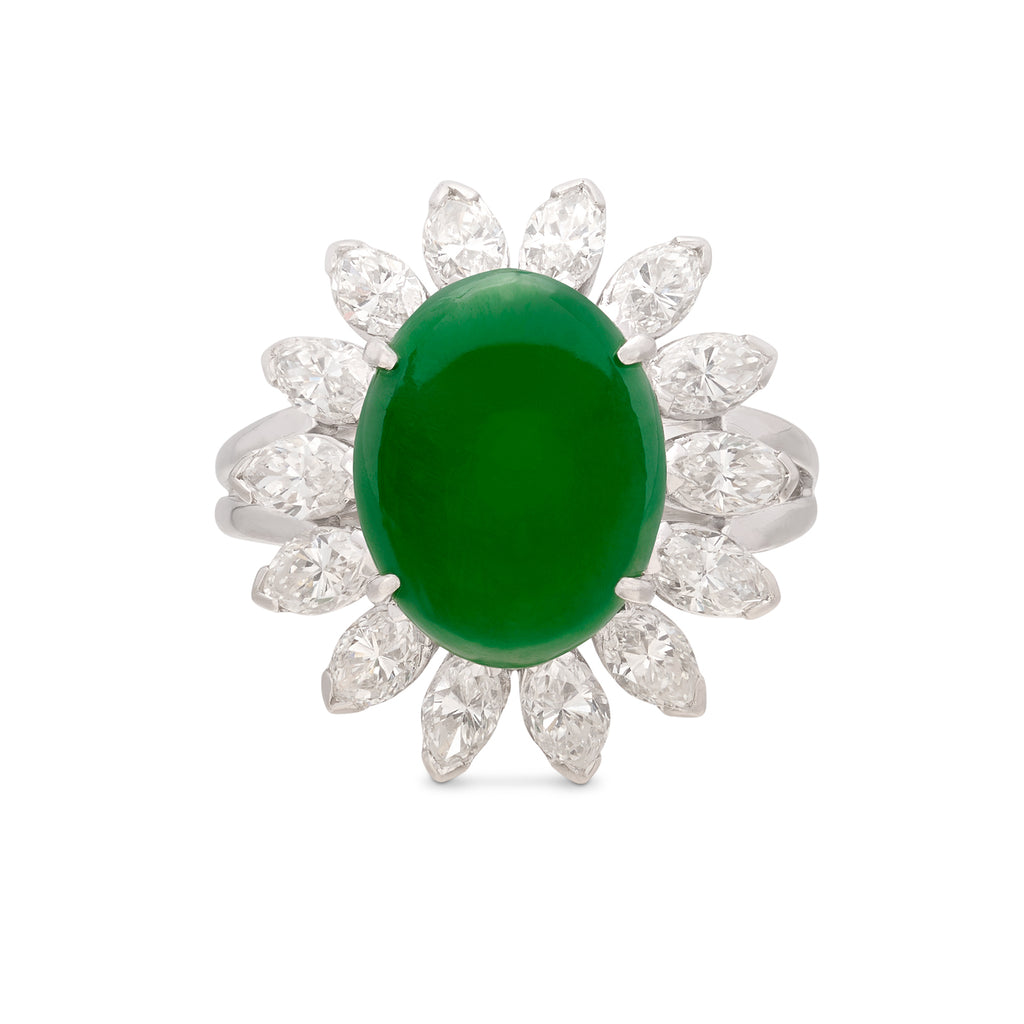Fine GIA "Type A" Jadeite & Diamond Platinum Ring