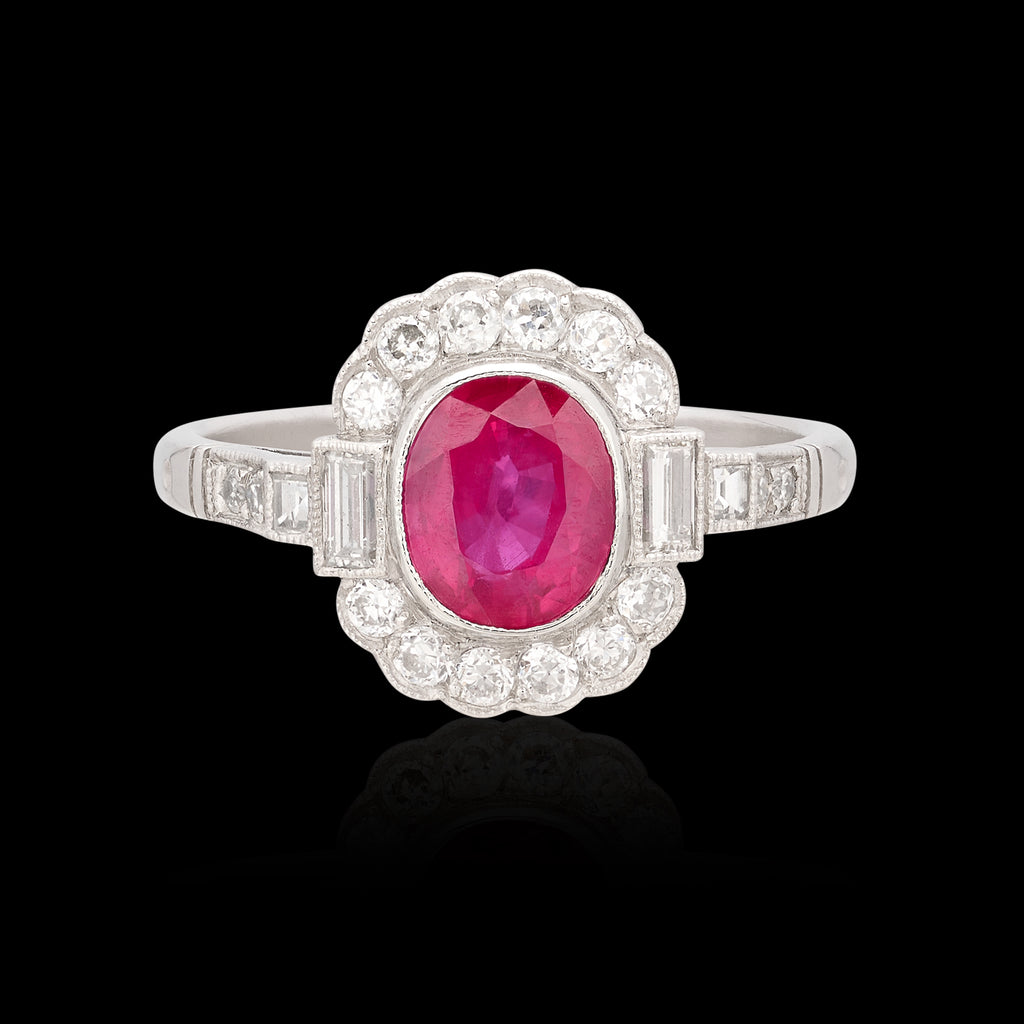 Gorgeous Platinum Burma Ruby & Diamond Deco Style Ring
