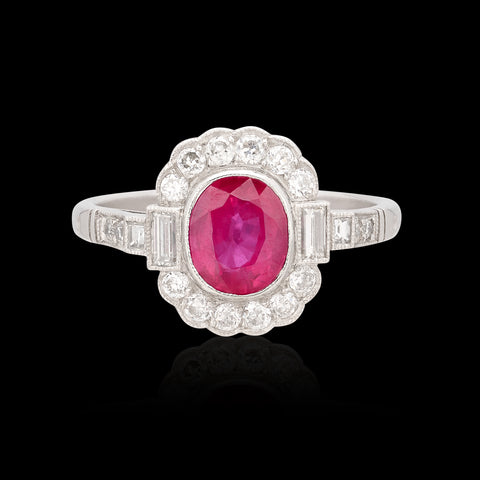 Gorgeous Platinum Burma Ruby & Diamond Deco Style Ring