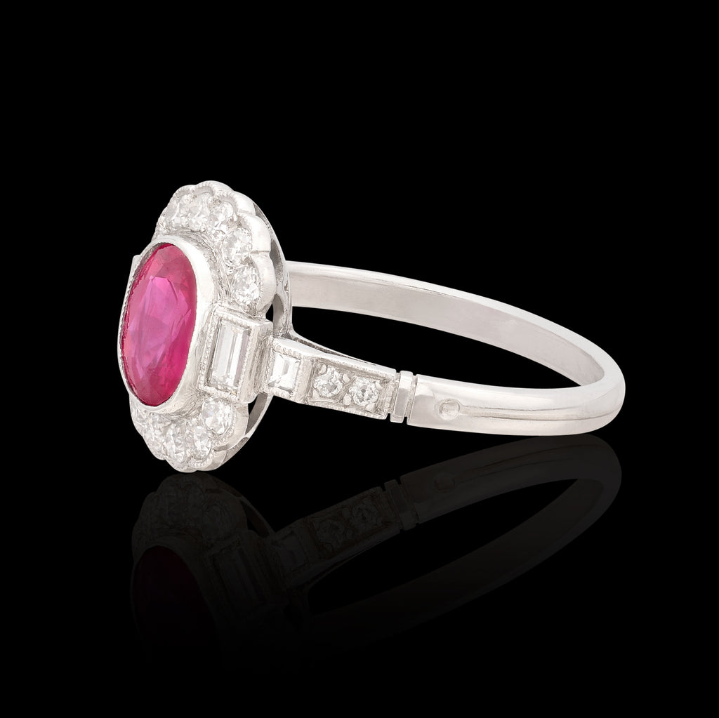 Gorgeous Platinum Burma Ruby & Diamond Deco Style Ring