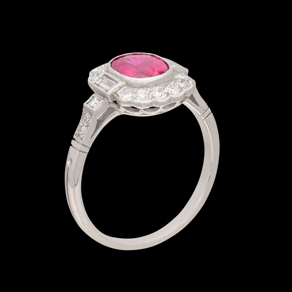 Gorgeous Platinum Burma Ruby & Diamond Deco Style Ring