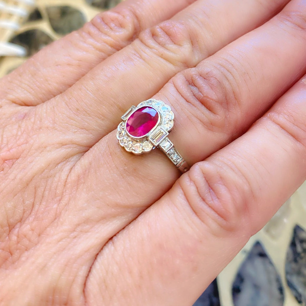 Gorgeous Platinum Burma Ruby & Diamond Deco Style Ring