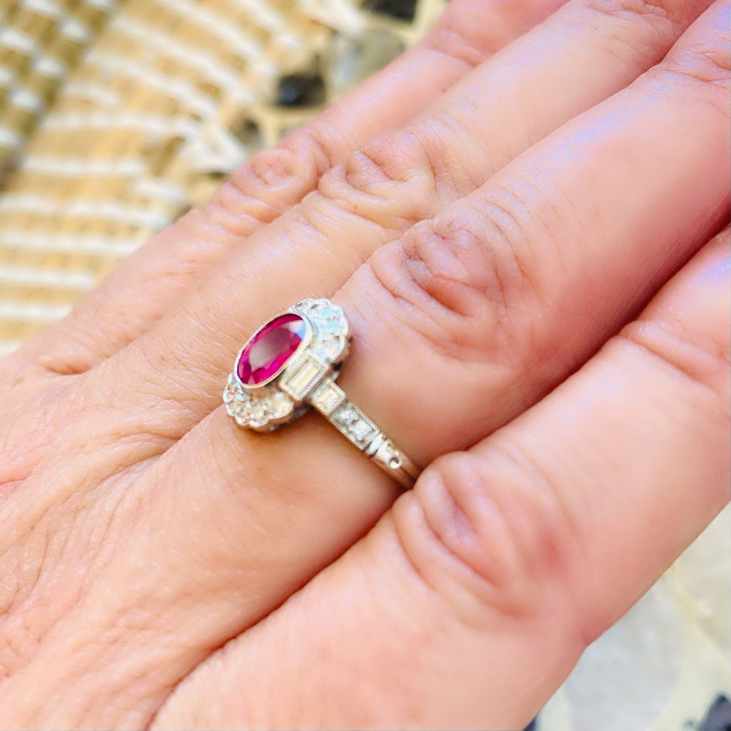 Gorgeous Platinum Burma Ruby & Diamond Deco Style Ring
