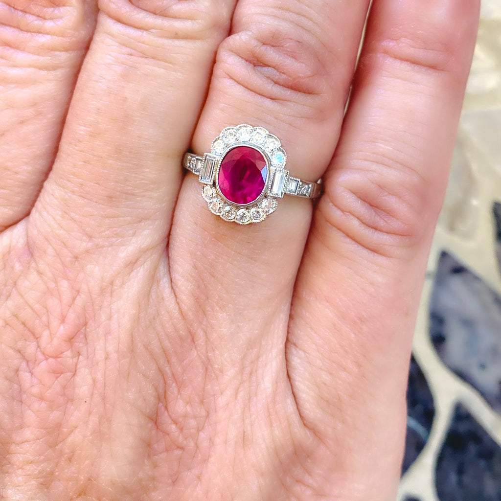 Gorgeous Platinum Burma Ruby & Diamond Deco Style Ring