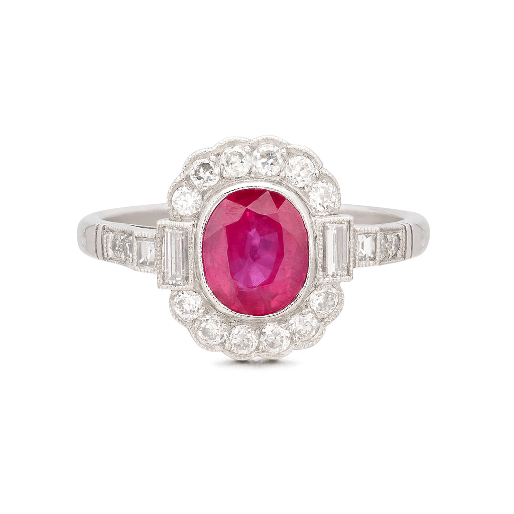 Gorgeous Platinum Burma Ruby & Diamond Deco Style Ring