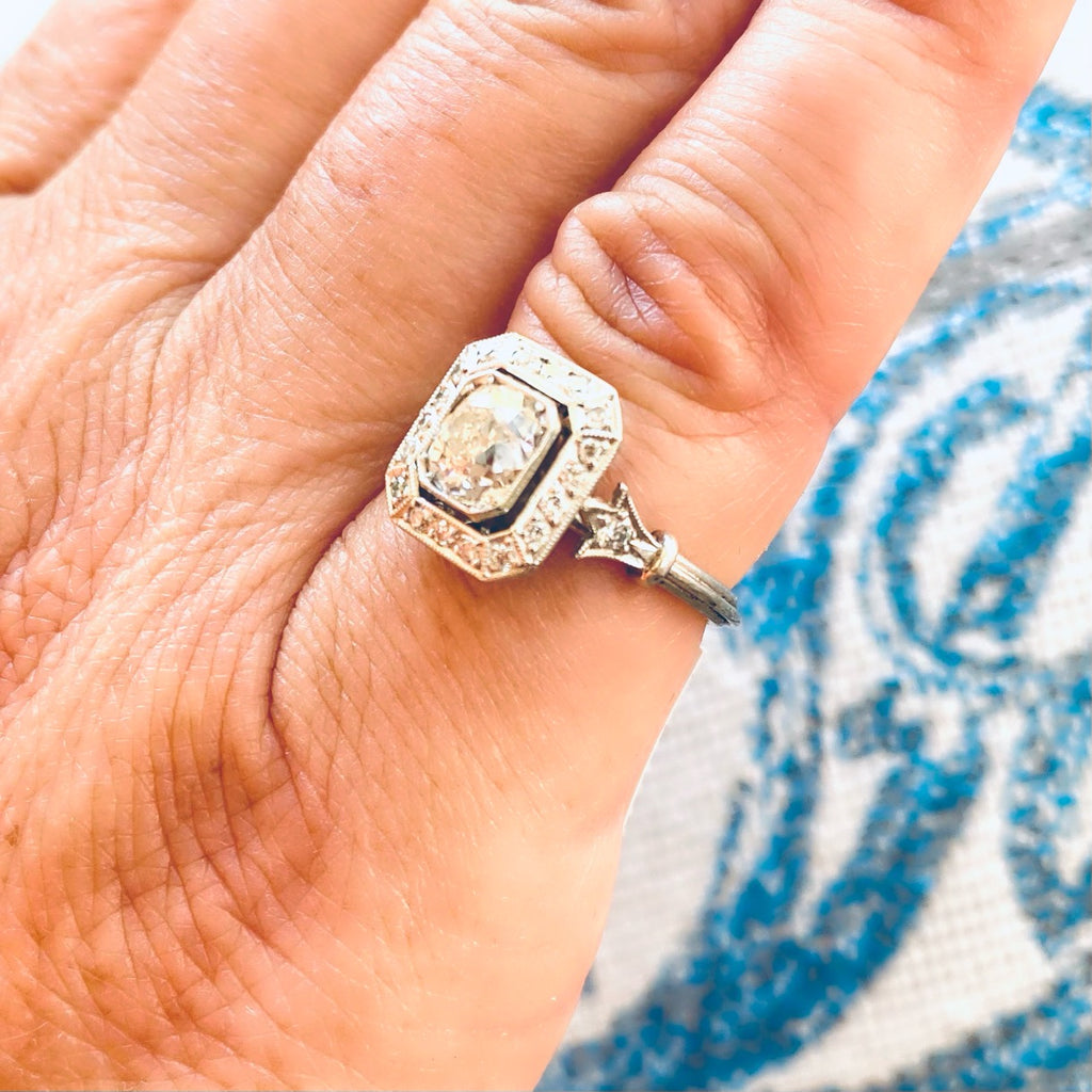 Fabulous 1.02ct Old Mine Cut Platinum Diamond Ring