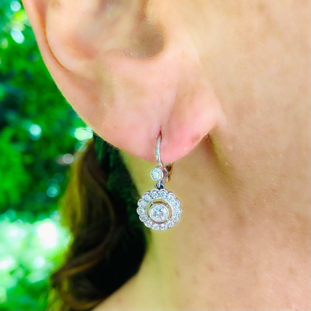 Platinum Diamond Halo Earrings