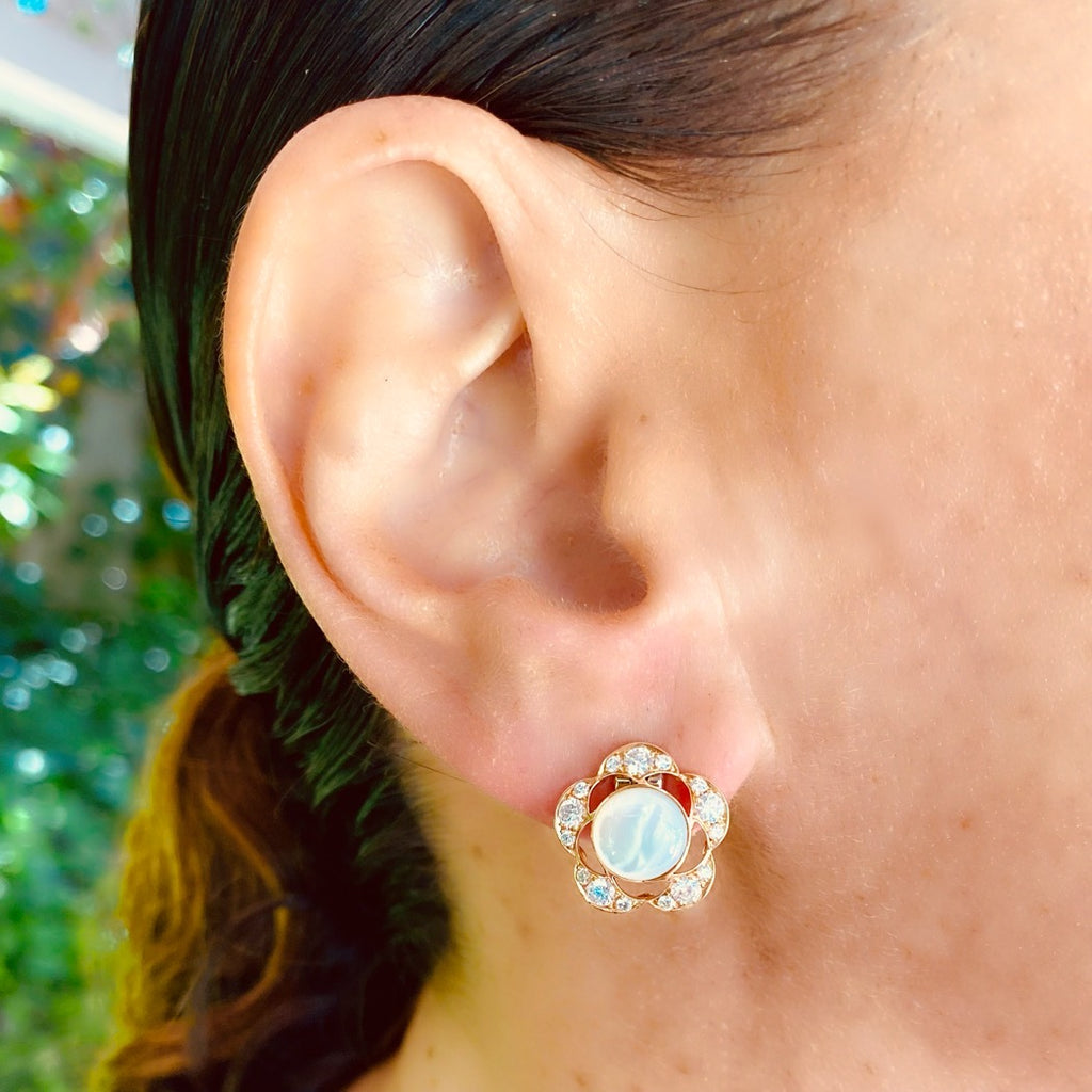 18k Rose & White Gold Mother of Pearl & Diamond Earrings