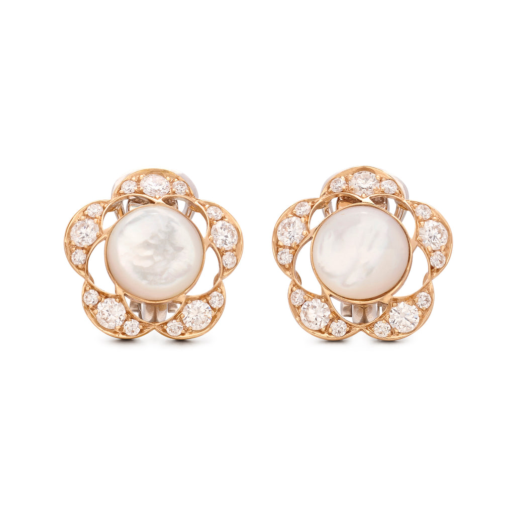 18k Rose & White Gold Mother of Pearl & Diamond Earrings