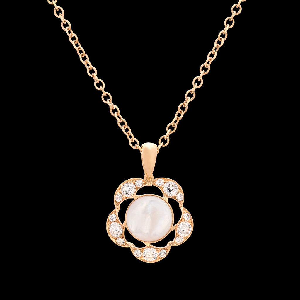 18kt Rose Gold Mother of Pearl & Diamond Pendant Necklace