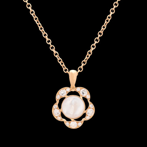 18kt Rose Gold Mother of Pearl & Diamond Pendant Necklace