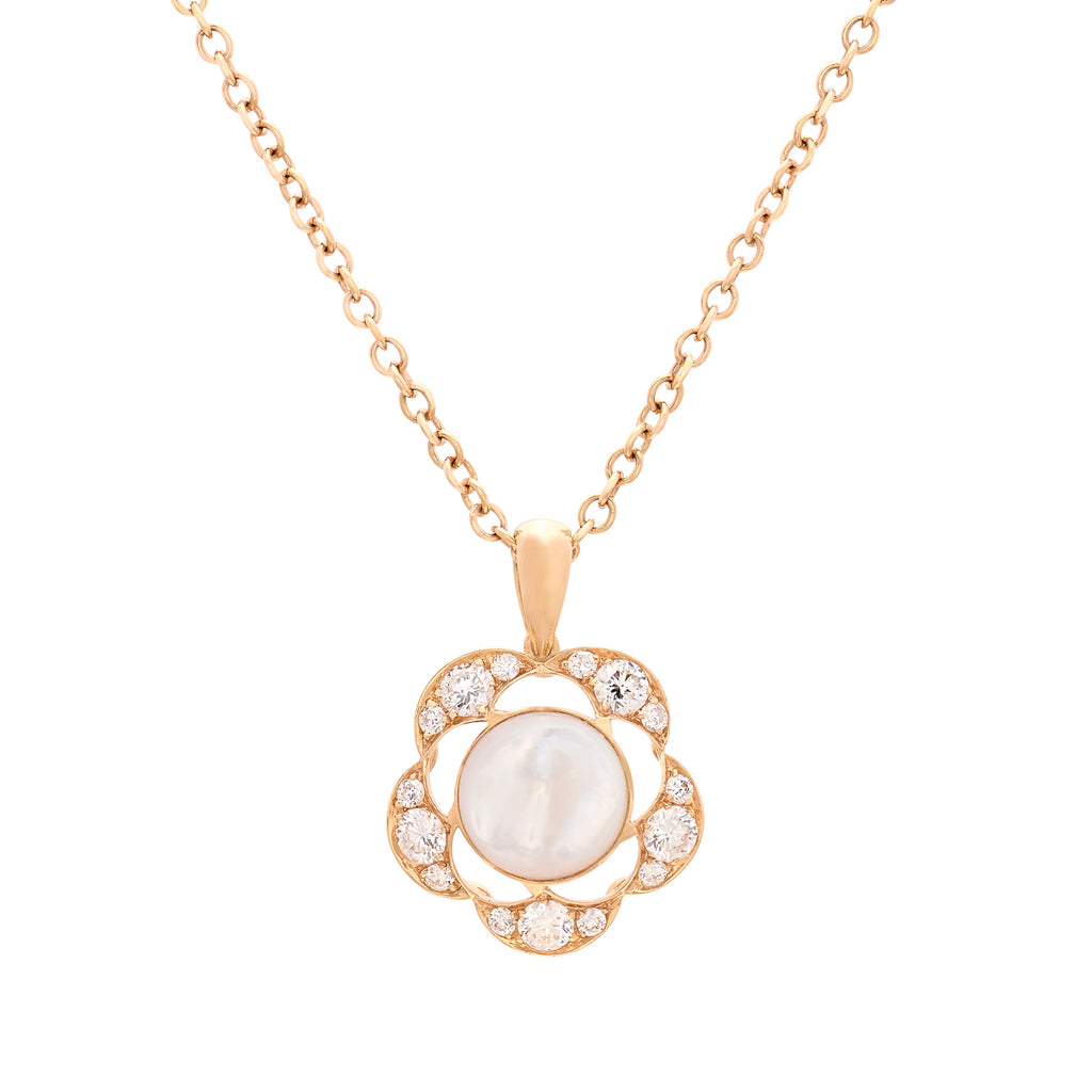 18kt Rose Gold Mother of Pearl & Diamond Pendant Necklace