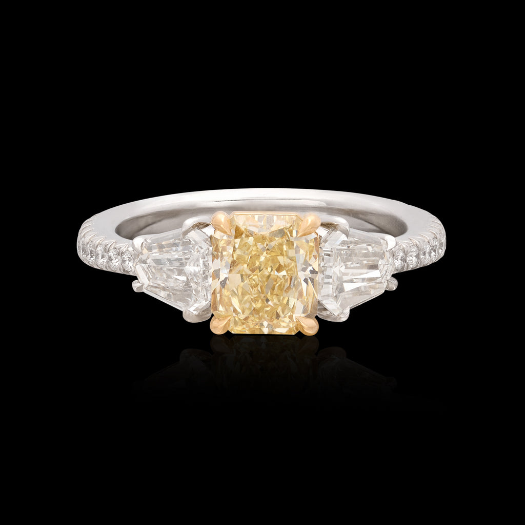 Exceptional Radiant Cut Yellow Diamond Ring