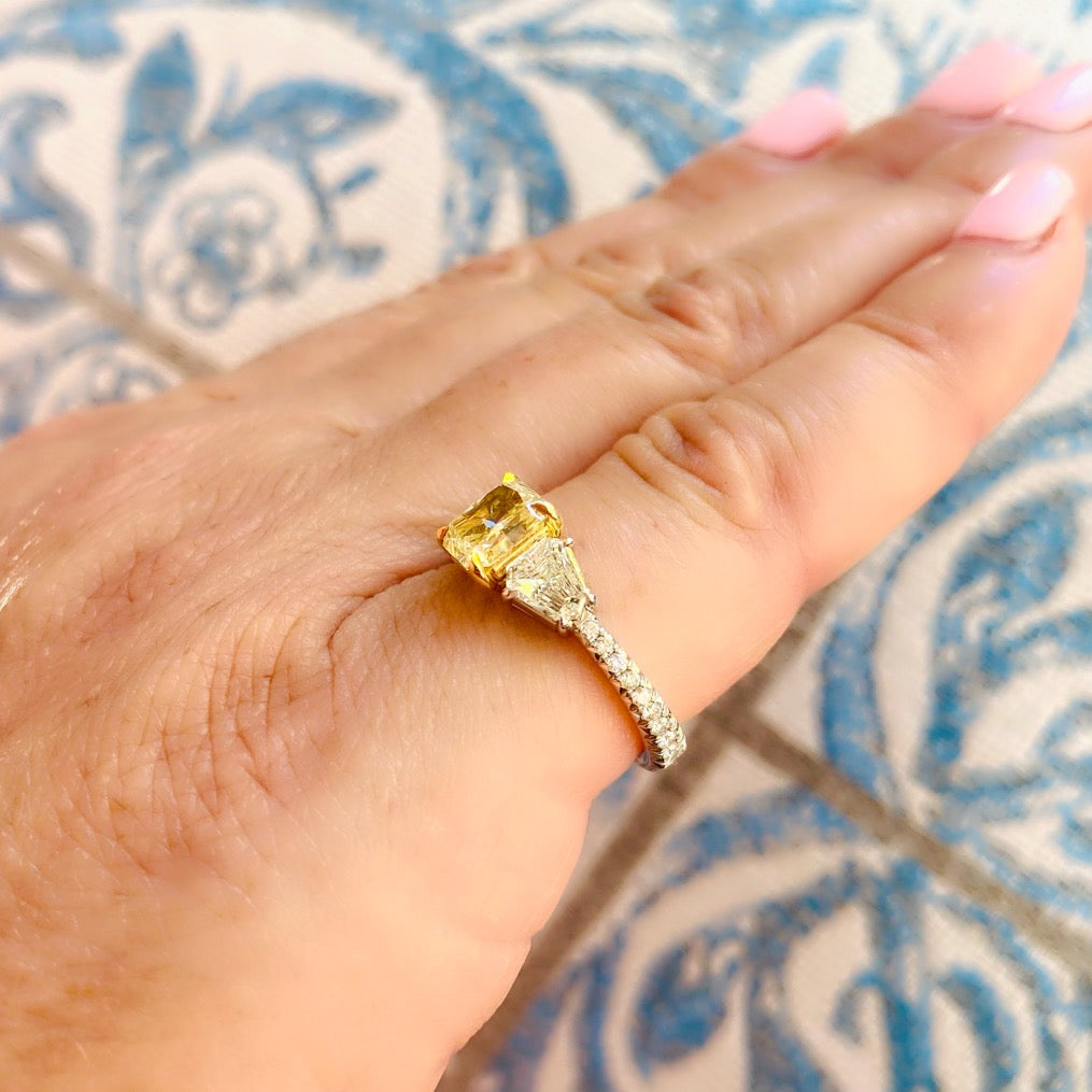 Exceptional Radiant Cut Yellow Diamond Ring