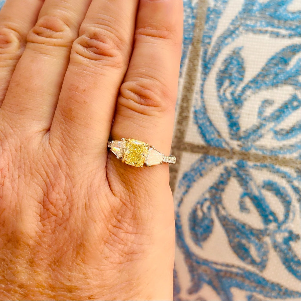 Exceptional Radiant Cut Yellow Diamond Ring