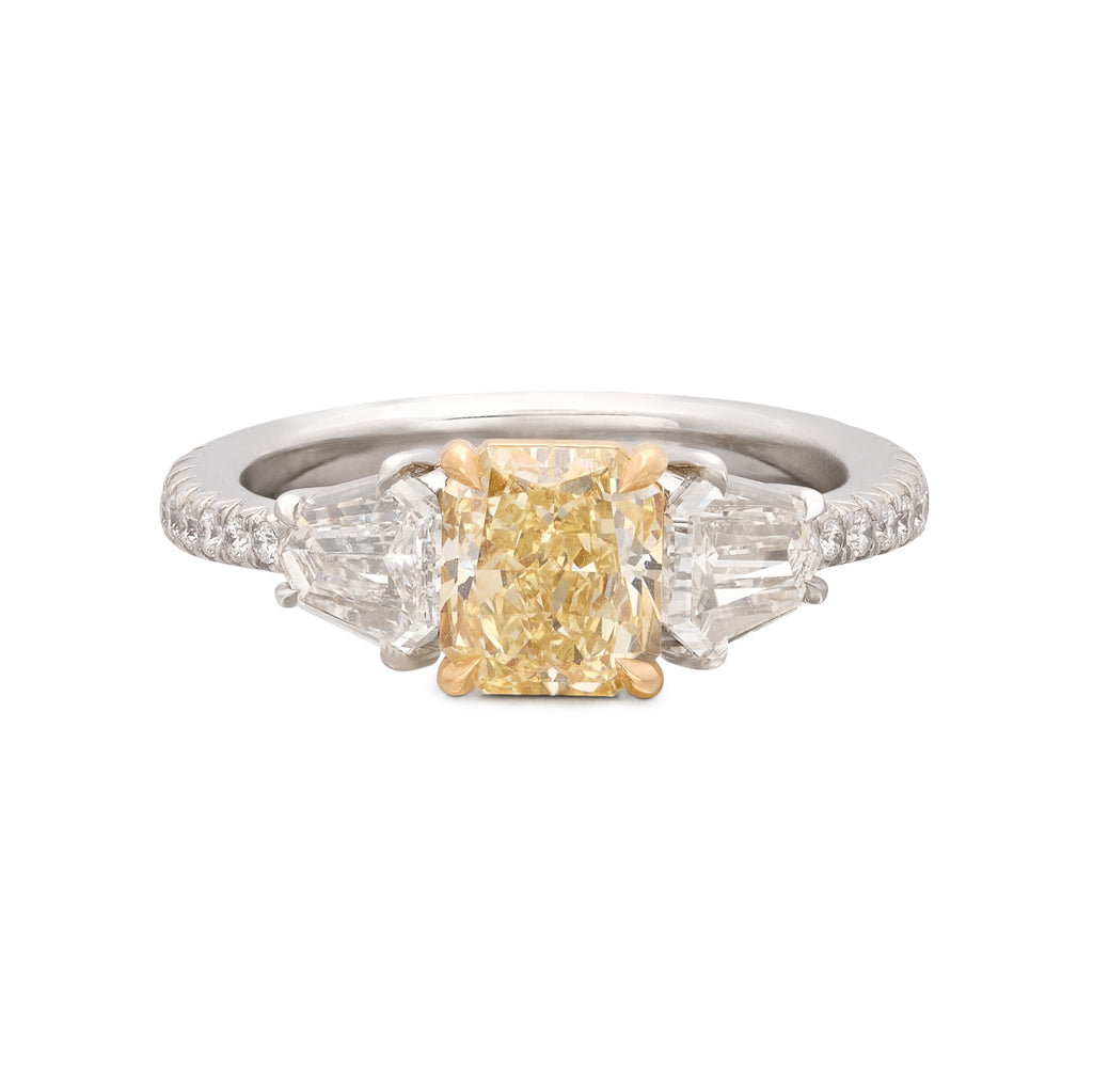 Exceptional Radiant Cut Yellow Diamond Ring