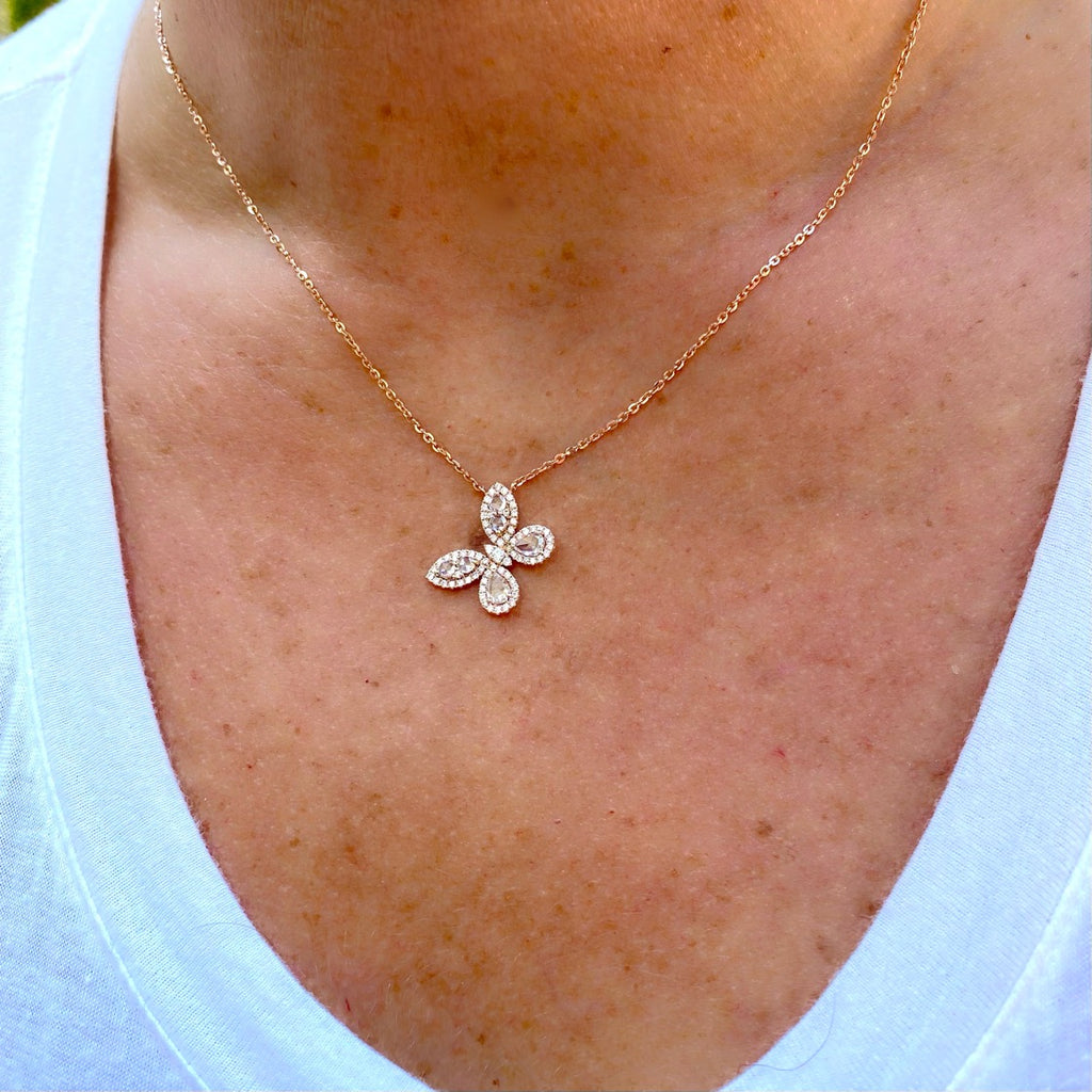18 karat Rose Gold Diamond Butterfly Necklace