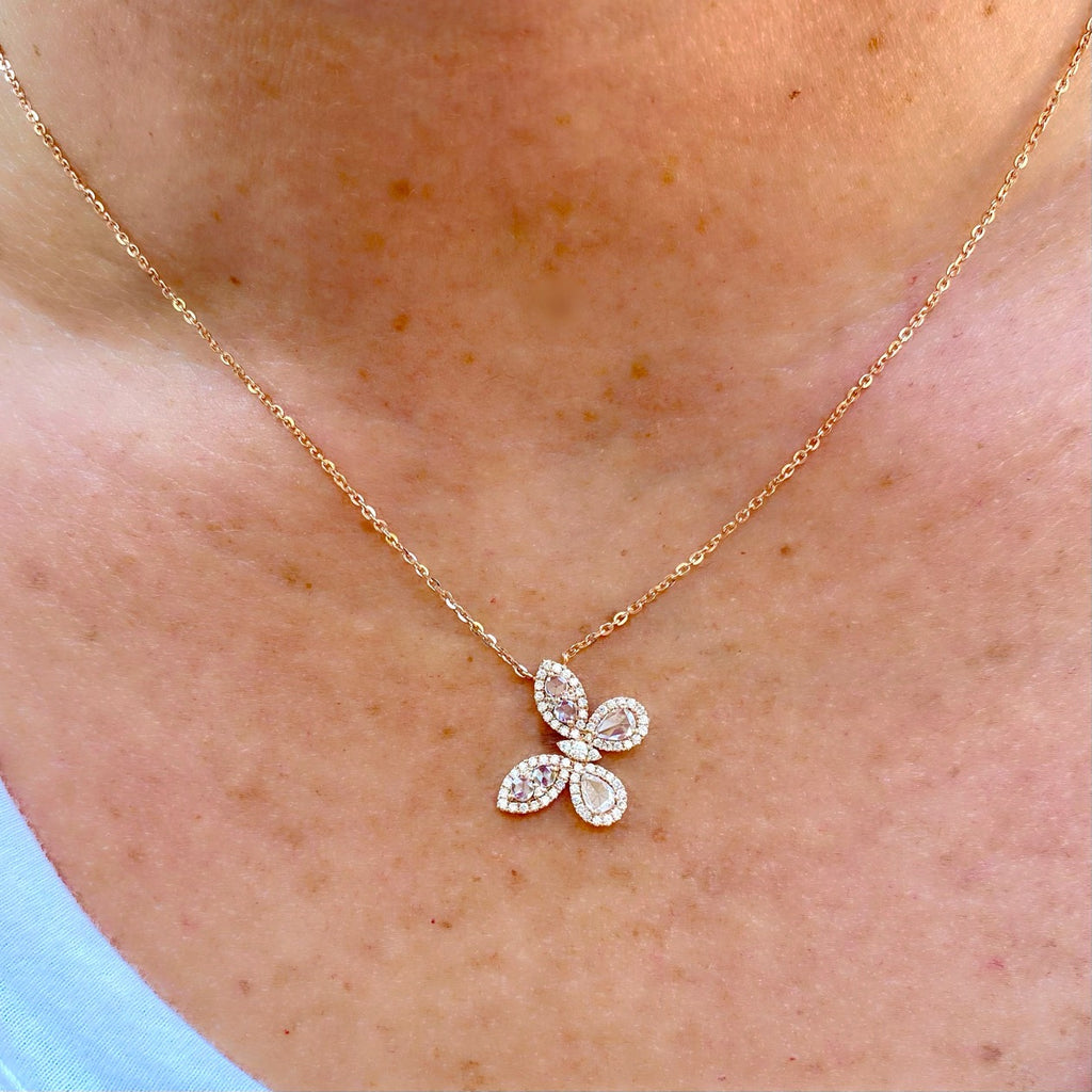 18 karat Rose Gold Diamond Butterfly Necklace