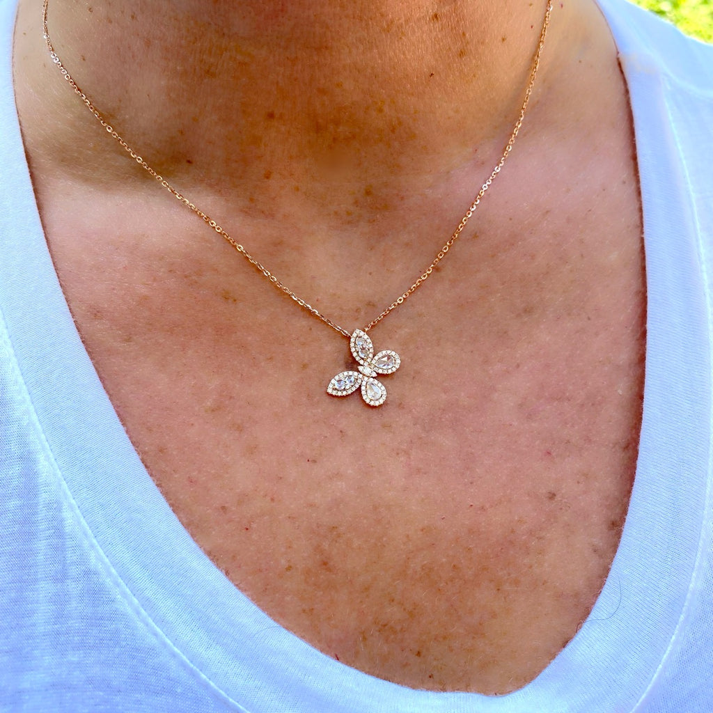 18 karat Rose Gold Diamond Butterfly Necklace