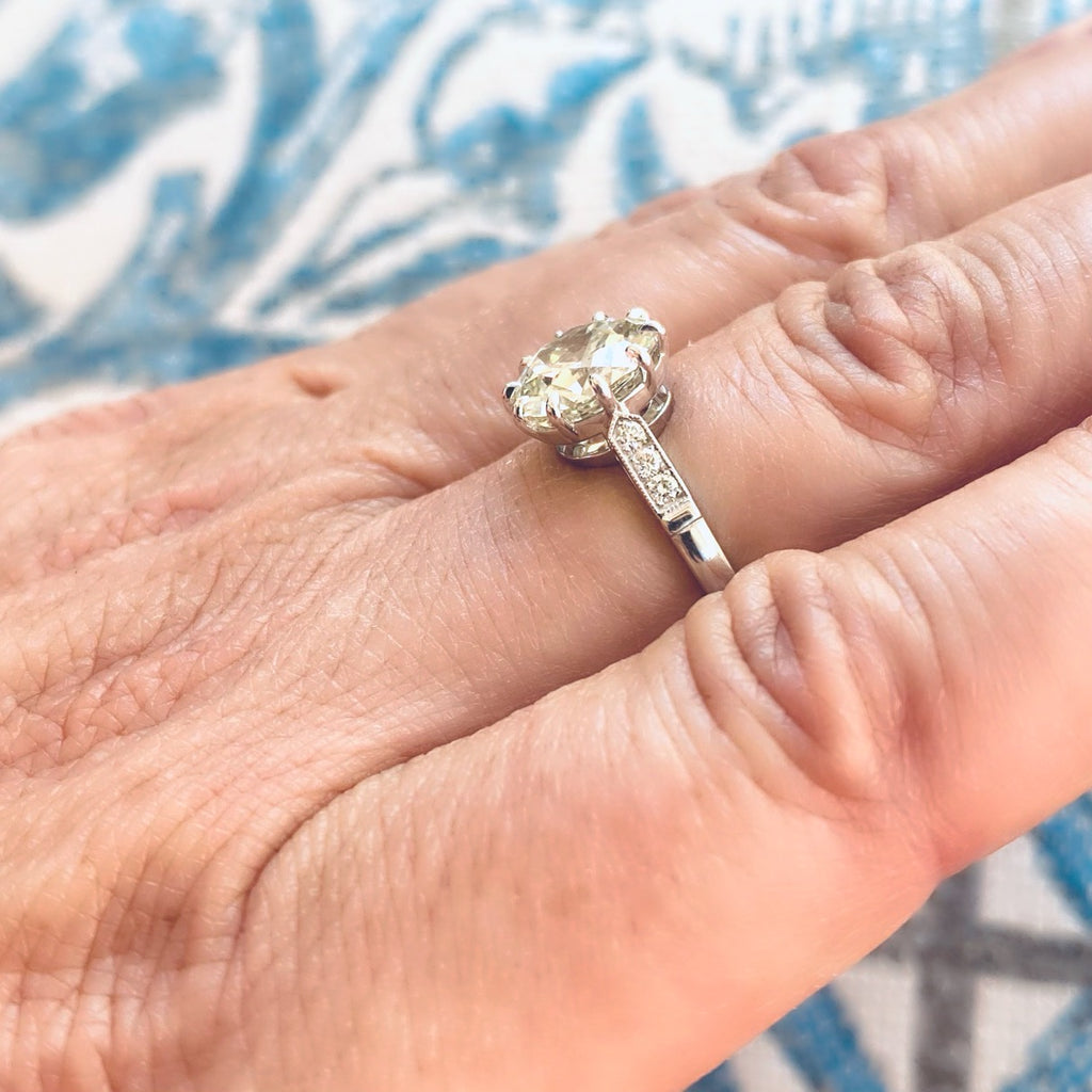 Exceptional 2.78ct Old Euro 18k White Gold Diamond Ring