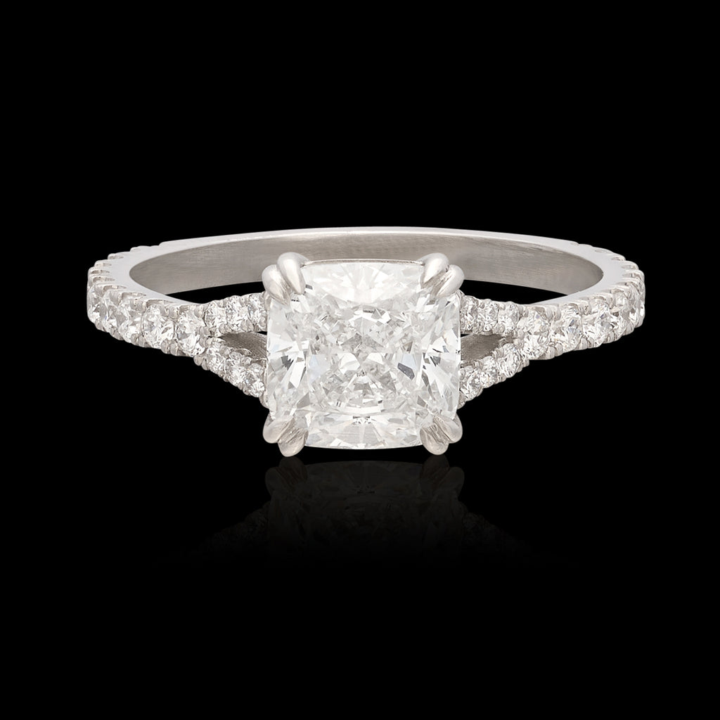 GIA 1.52-cts. F/IF Cushion Diamond & Platinum Engagement Ring