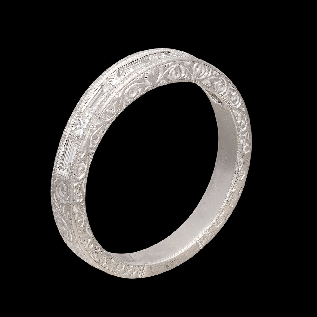 Diamond and Platinum Engraved Stacking Bands