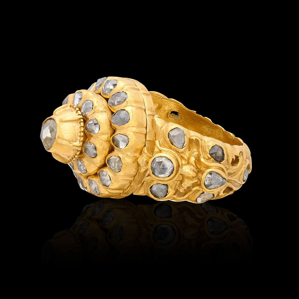 Antique 22k Gold & Diamond Poison Ring