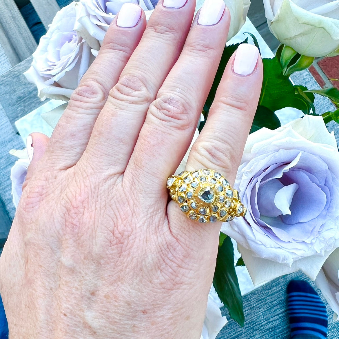 Antique 22k Gold Diamond Poison Ring 66mint Fine Estate Jewelry