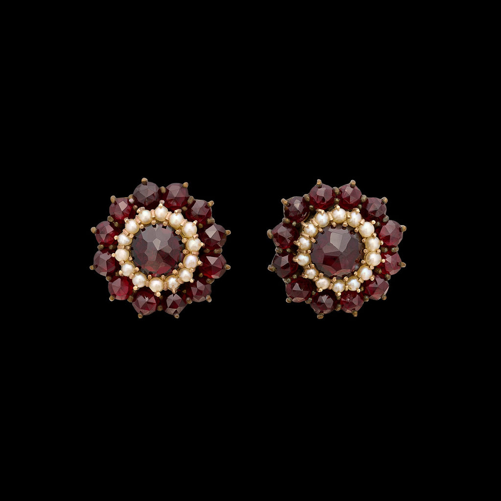 Antique Bohemian Garnet & Seed Pearl Earrings