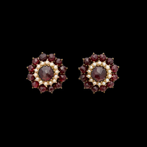 Antique Bohemian Garnet & Seed Pearl Earrings