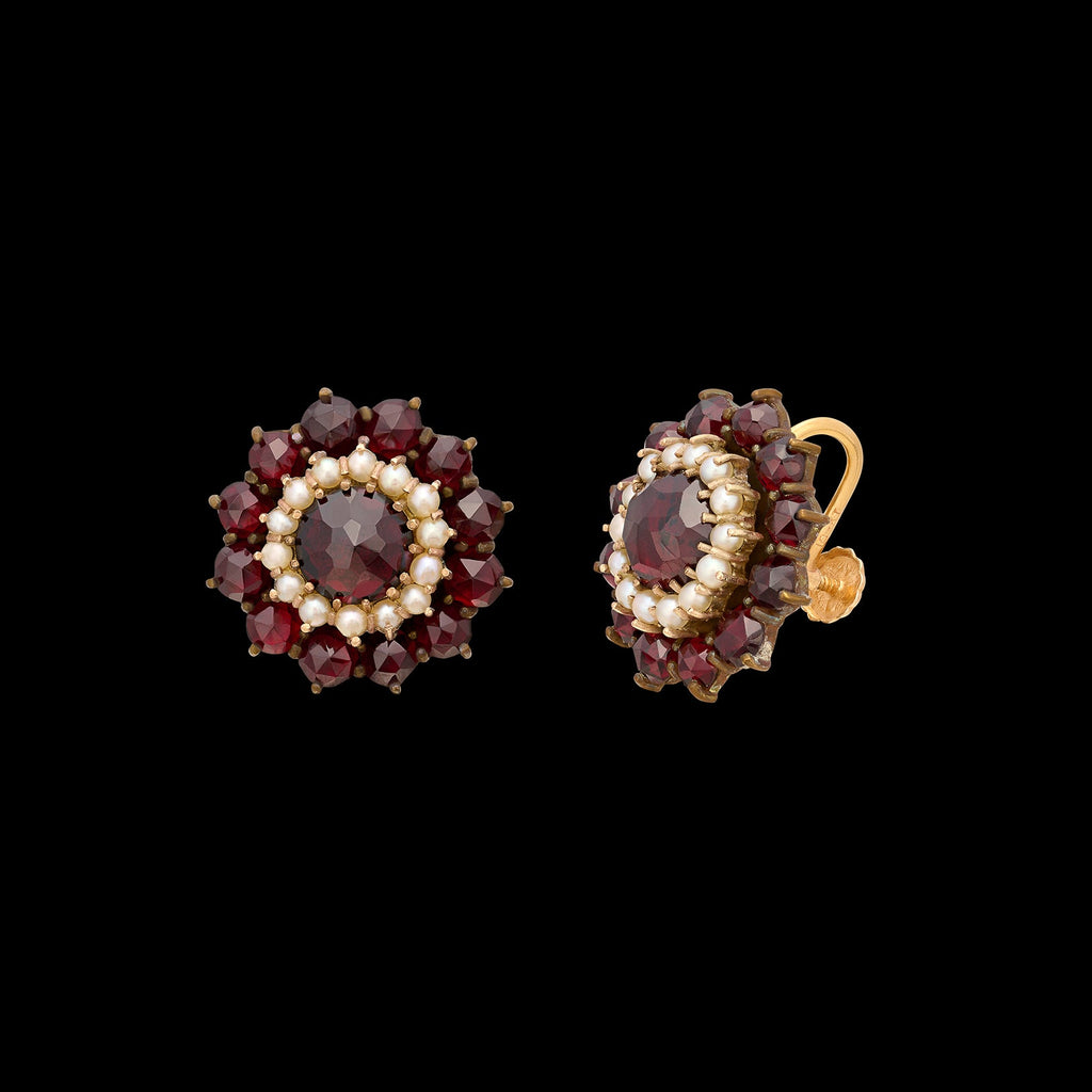 Antique Bohemian Garnet & Seed Pearl Earrings