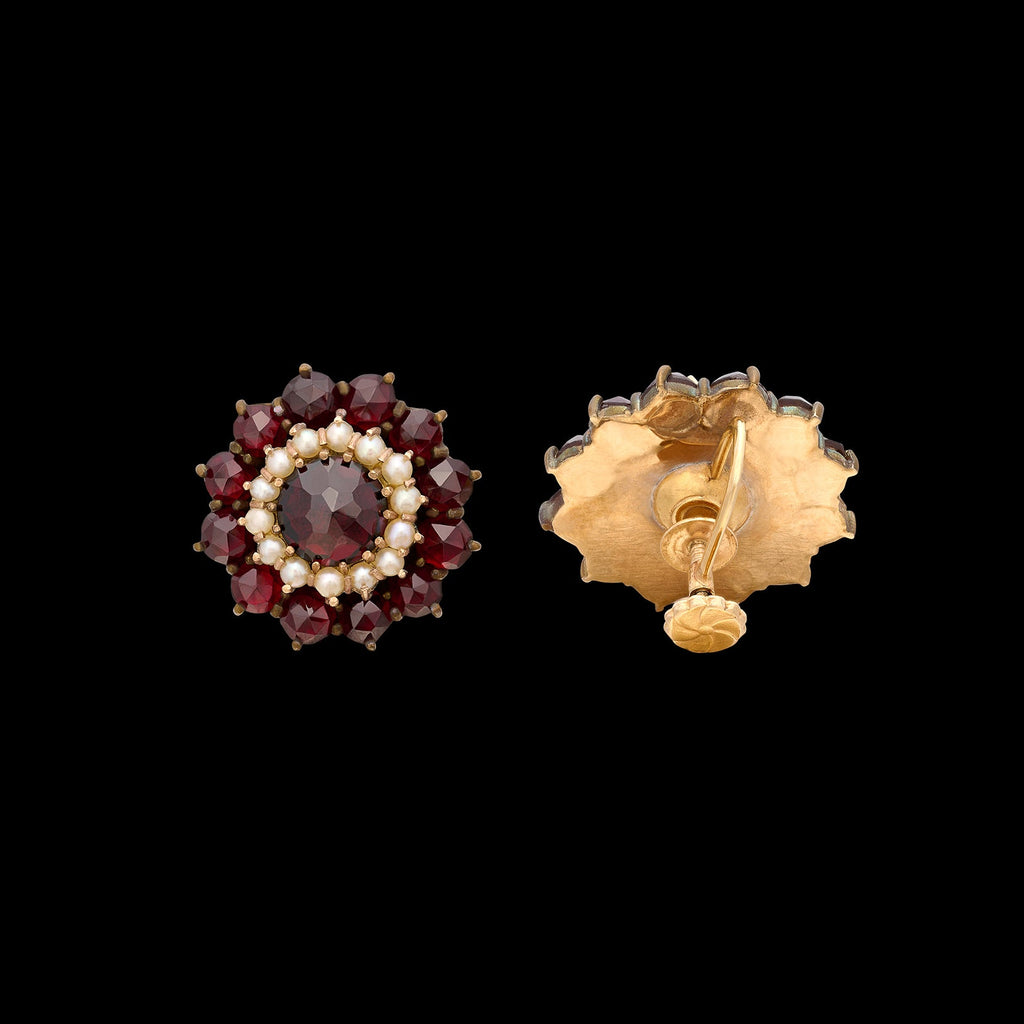 Antique Bohemian Garnet & Seed Pearl Earrings