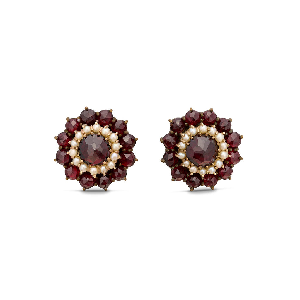 Antique Bohemian Garnet & Seed Pearl Earrings
