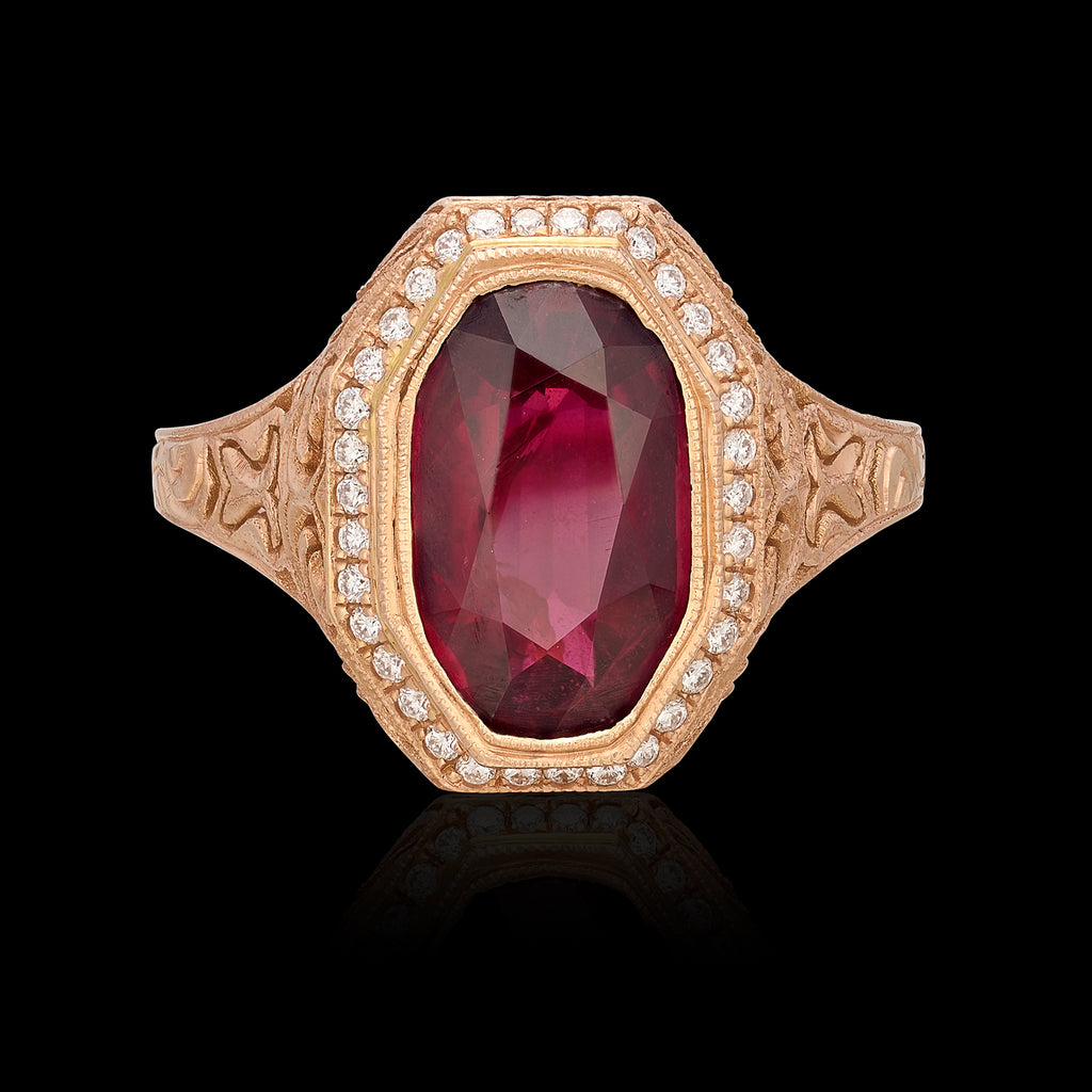GIA 3.45-ct Unheated Ruby and Diamond Custom Rose Gold Ring