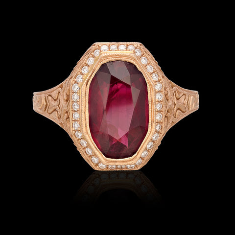 GIA 3.45-ct Unheated Ruby and Diamond Custom Rose Gold Ring