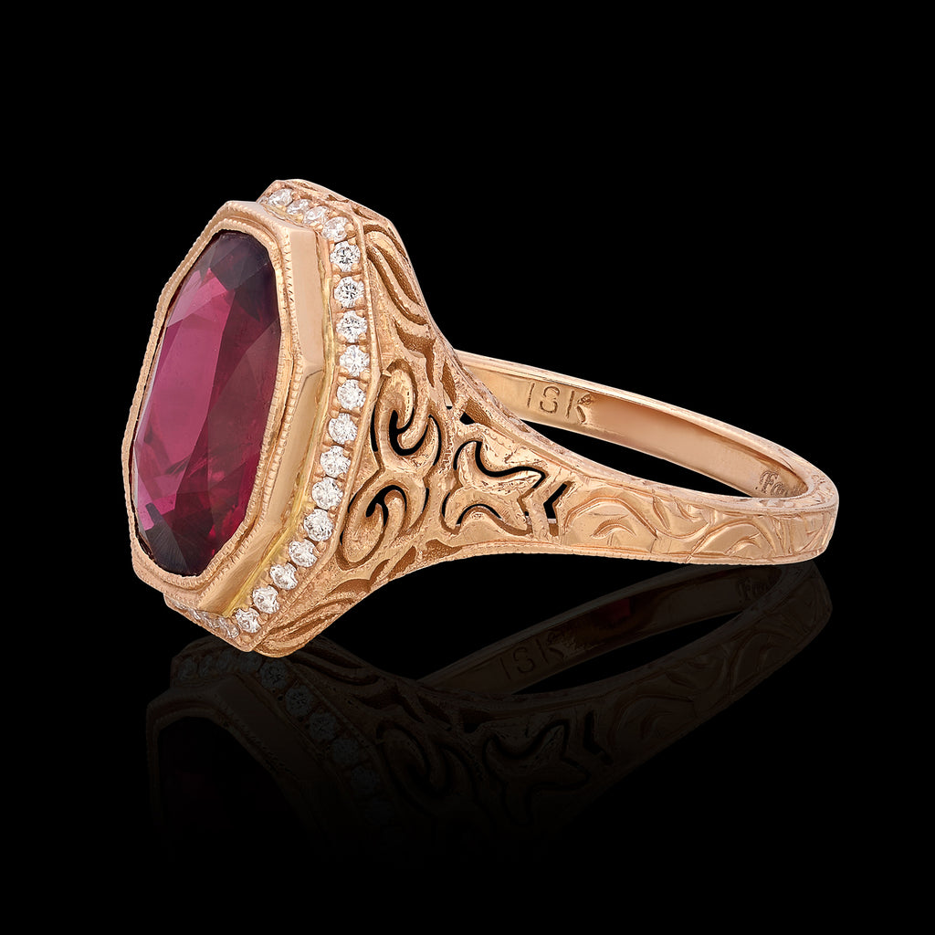 GIA 3.45-ct Unheated Ruby and Diamond Custom Rose Gold Ring