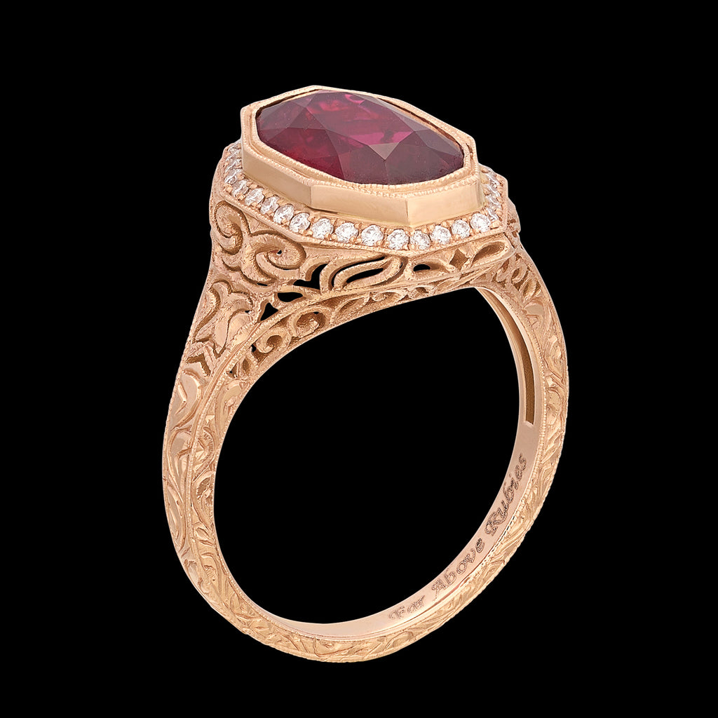 GIA 3.45-ct Unheated Ruby and Diamond Custom Rose Gold Ring