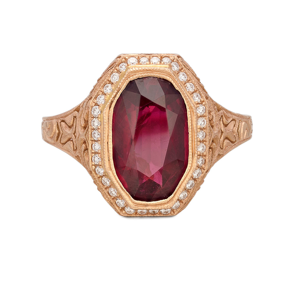 GIA 3.45-ct Unheated Ruby and Diamond Custom Rose Gold Ring