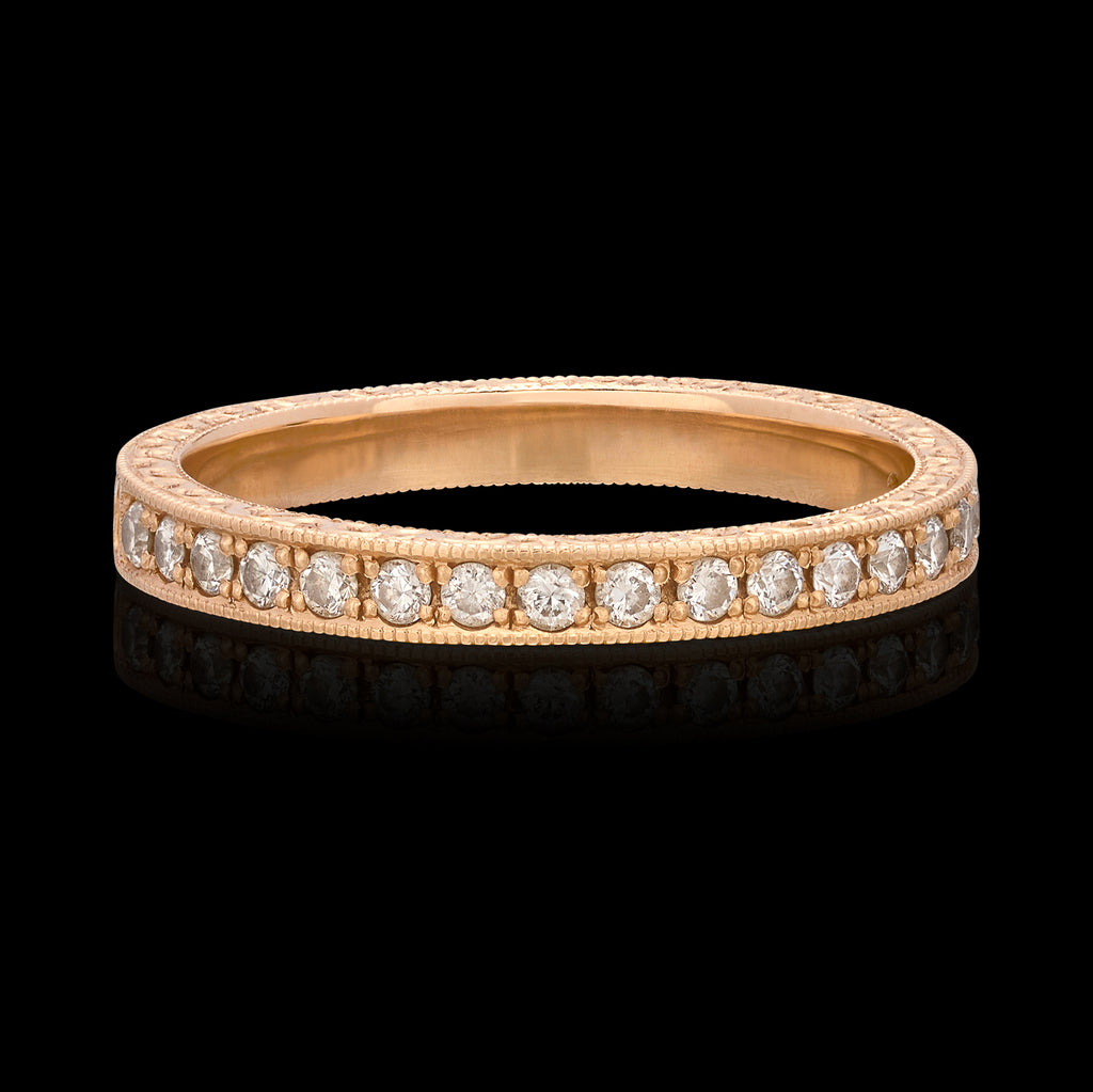 Engraved Diamond 18k Rose Gold Wedding Band